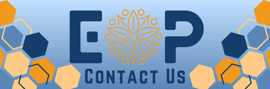 Blue and yellow banner with the EOP logo, reading "Contact us"